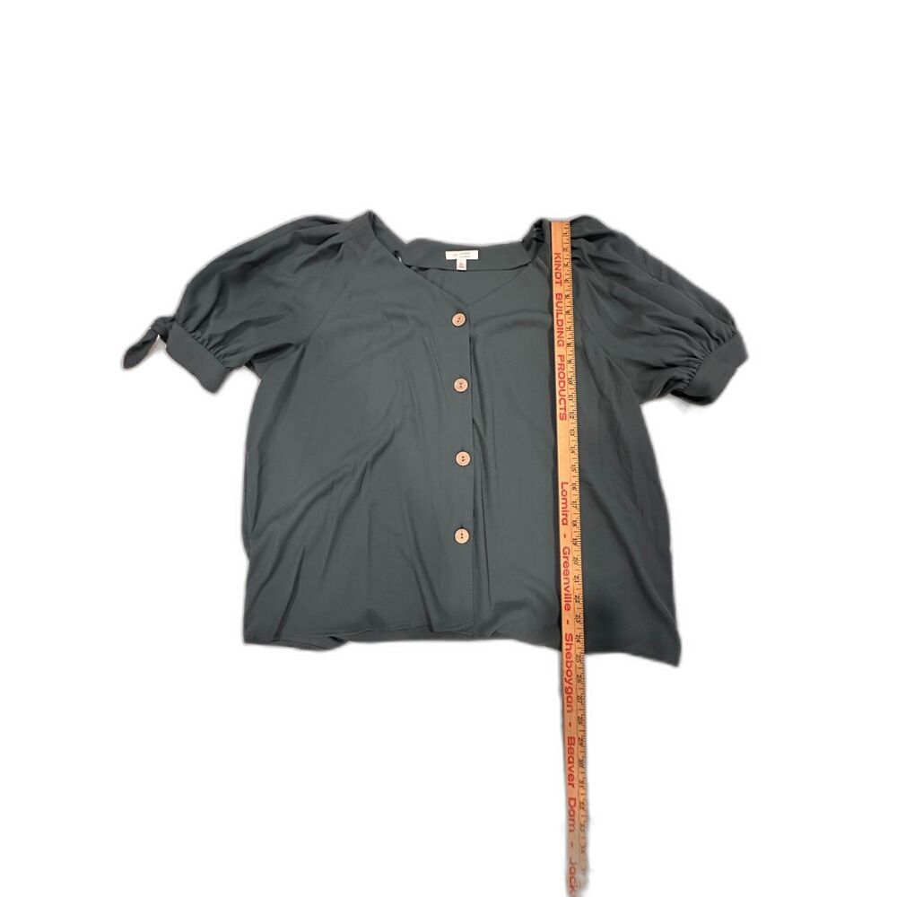 LC Lauren Conrad Green Wood Button Down Blouse Tie Sleeves Size XL - Picture 4 of 6